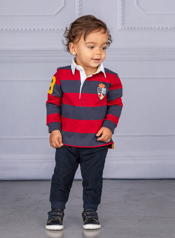 Baby Nicholas Rugby Shirt in Navy/Red Stripes