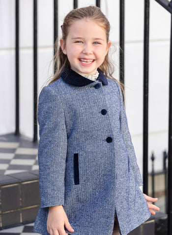 Matilda Swing Coat in Navy Herringbone