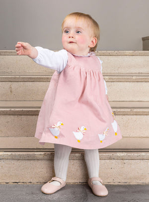 Baby Duck Smocked Pinafore in Pink Cord