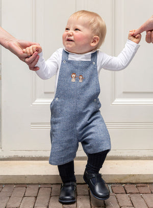 Baby Alfie Bib Shorts in Blue Herringbone