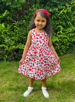 Adelina Summer Dress in Strawberry & Cherry