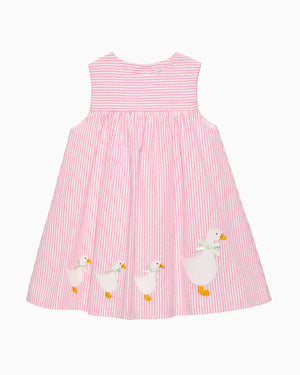 Baby Duck Pinafore in Bright Pink Stripe