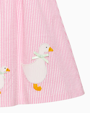 Baby Duck Pinafore in Bright Pink Stripe