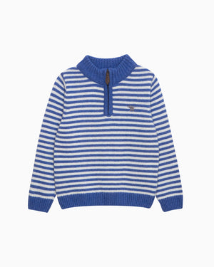 Chelsea Clothing Company Jumper Calum Half-Zip in Sky Blue Stripe