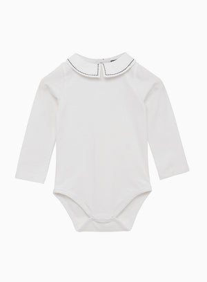 Baby Long Sleeved Monty Stitched Bodysuit in White/Navy