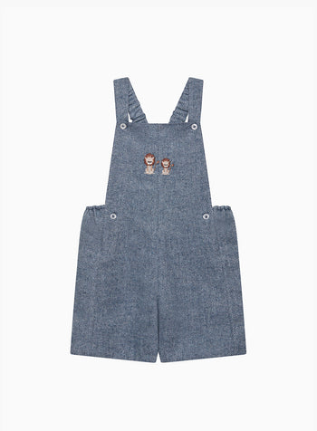 Baby Alfie Bib Shorts in Blue Herringbone