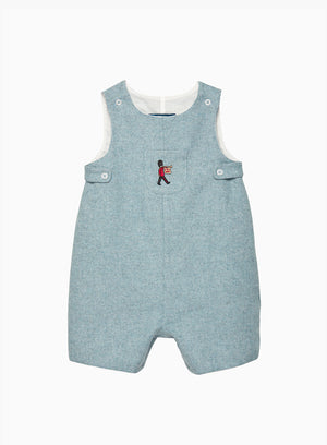 Baby Archie Romper in Pale Blue Herringbone