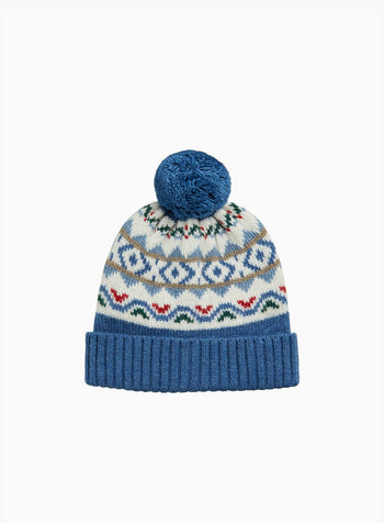 Baby Frankie Beanie in Denim Blue Fair Isle