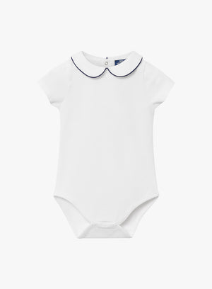 Baby Short-Sleeved Milo Bodysuit in White/Navy