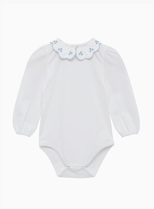 Baby Long Sleeved Petal Floral Bodysuit in White/Blue