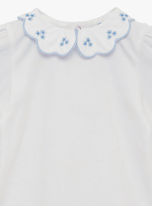 Baby Long Sleeved Petal Floral Bodysuit in White/Blue