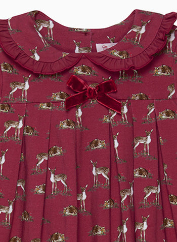 Baby Deer Jersey Dress in Berry