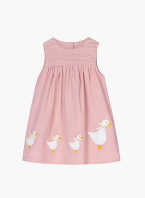 Baby Duck Smocked Pinafore in Pink Cord