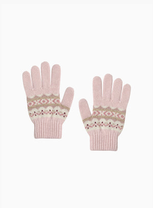 Frankie Gloves in Pale Pink Fair Isle