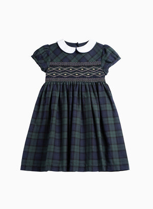 Charlotte Smocked Dress in Navy Plaid