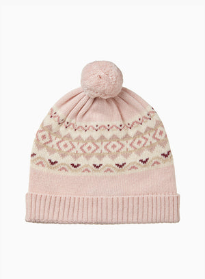 Frankie Beanie in Pale Pink Fair Isle