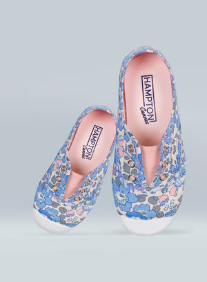 Hampton Canvas Plum Print Plimsolls in Blue Betsy