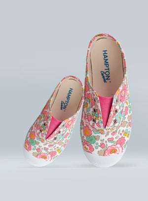 Hampton Canvas Plum Print Plimsolls in Coral Betsy