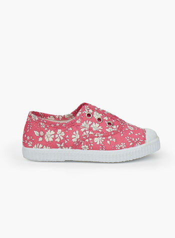 Hampton Canvas Plum Print Plimsolls in Bright Pink Capel