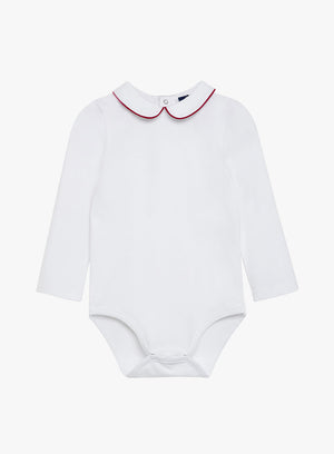 Baby Long-Sleeved Milo Bodysuit in White/Red