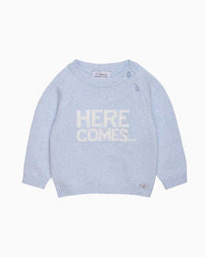 Baby Here Comes Trouble Jumper in Pale Blue