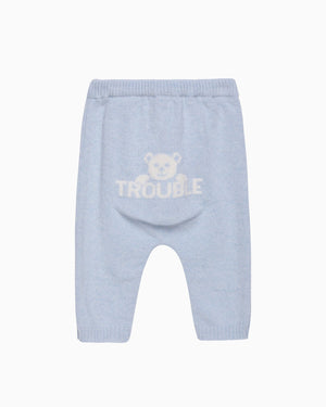 Baby Here Comes Trouble Leggings in Pale Blue