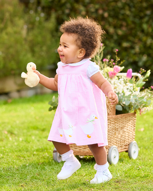 Baby Duck Pinafore in Bright Pink Stripe