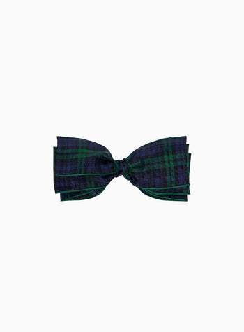 Ribbon Bow Hair Clip in Navy/Green Plaid