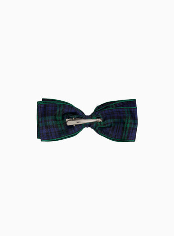 Ribbon Bow Hair Clip in Navy/Green Plaid