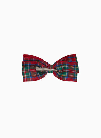 Ribbon Bow Hair Clip in Red Plaid