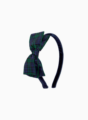 Big Ribbon Bow Band in Navy/Green Plaid