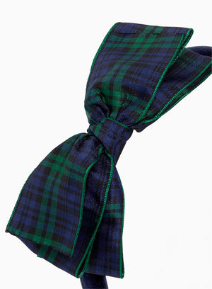 Big Ribbon Bow Band in Navy/Green Plaid