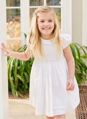 Willow Rose Hand Smocked Dress in White