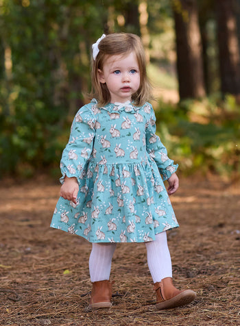 Baby Jersey Dress in Pale Green Bunny