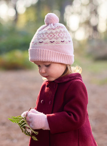 Baby Frankie Beanie in Pale Pink Fair Isle