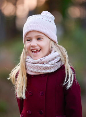 Frankie Beanie in Pale Pink Fair Isle