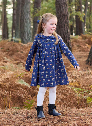 Deer Jersey Dress in Navy