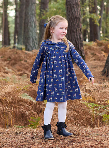 Deer Jersey Dress in Navy