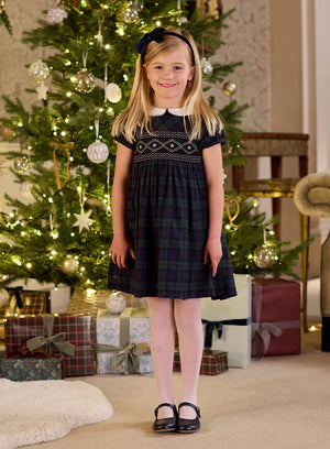 Charlotte Smocked Dress in Navy Plaid