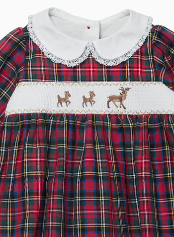 Lapinou Dress Baby Tartan Reindeer Smocked Dress