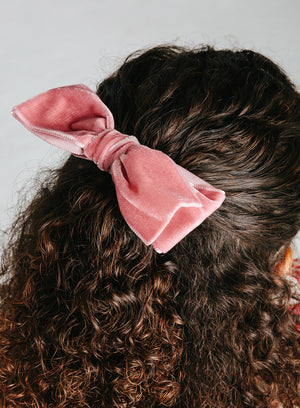 Velvet Bow Hair Bobble in Blush