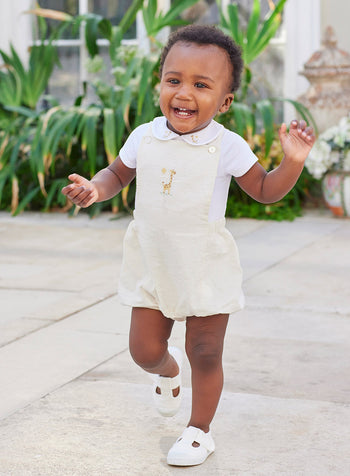 Baby Georgie Bib Shorts in Oatmeal Stripe