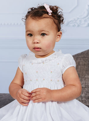 Baby Willow Rose Hand Smocked Dress in White