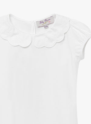 Ava Embroidered Petal Jersey Top in White