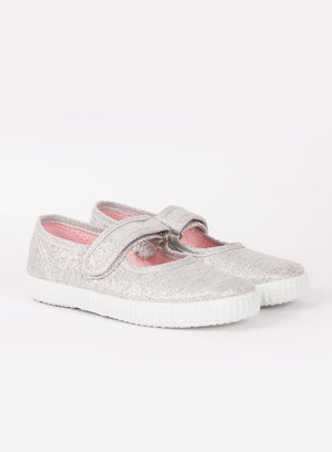 Hampton Canvas  Shoes Hampton Canvas Martha Shoes in Silver - Trotters Childrenswear