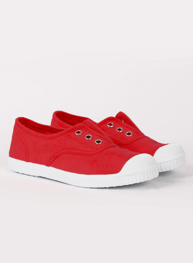 Hampton Canvas Plum Plimsolls in Red |Trotters – Trotters Childrenswear USA