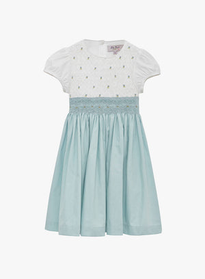 Rose Hand Smocked Dress in Sea Blue