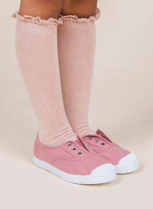 Chelsea Clothing Company Socks Knee High Lace Top Socks in Dusky Rose - Trotters Childrenswear