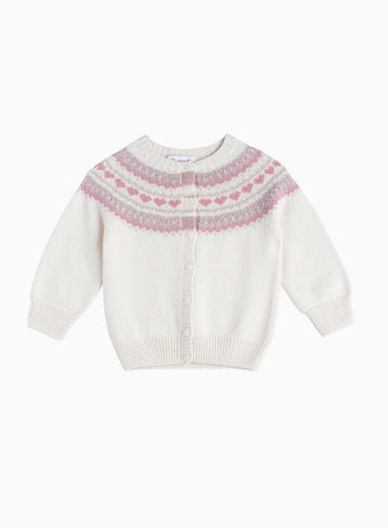 Confiture Cardigan Little Natasha Fair Isle Cardigan in Winter White