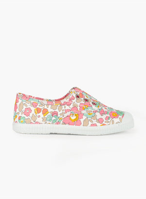 Hampton Canvas Plum Print Plimsolls in Coral Betsy